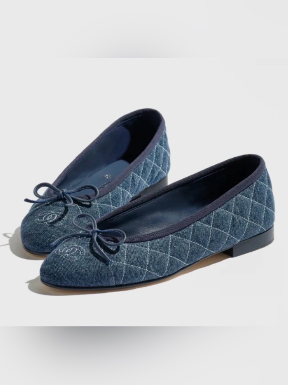 CHANEL Quilted Denim Ballet Flats with Bow - New In Box 37.5